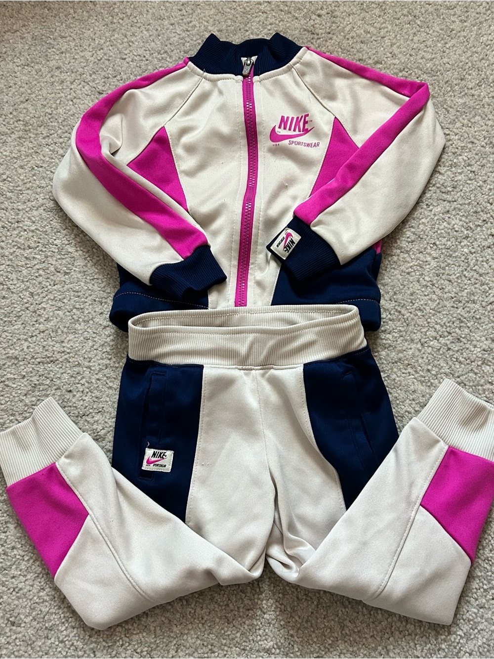 Nike Cream, Navy & Pink Kids Track Set 3T